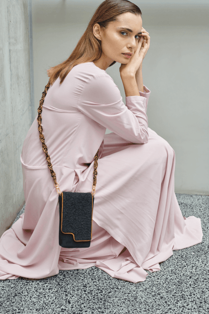 CULTURE BAG (black suri alpaca and camel trim)