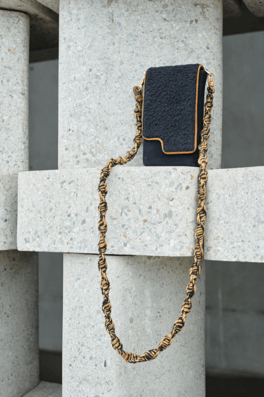 CULTURE BAG (black suri alpaca and camel trim)