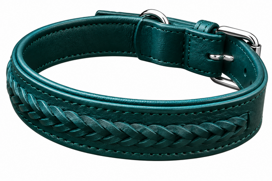 Leather Braided Collar Small Breed & Cats Pine