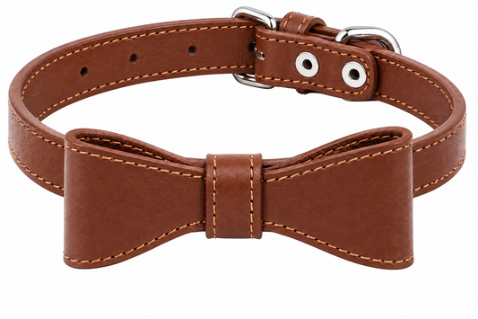 Leather RIBBON Collar Small Breed Dogs & Cats Brick