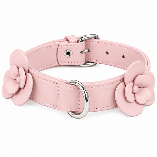 Leather BLOOM Collar Small Breed Dogs & Cats Light Pink