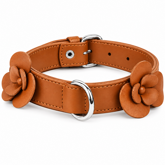 Leather BLOOM Collar Small Breed Dogs & Cats Camel