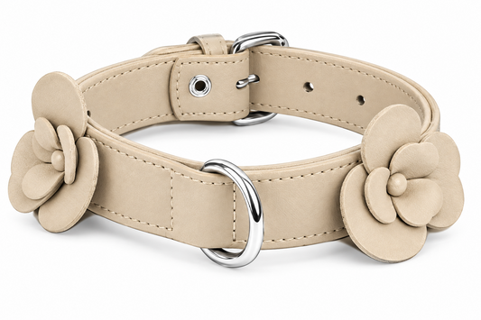 Leather BLOOM Collar Small Breed Dogs & Cats Beige